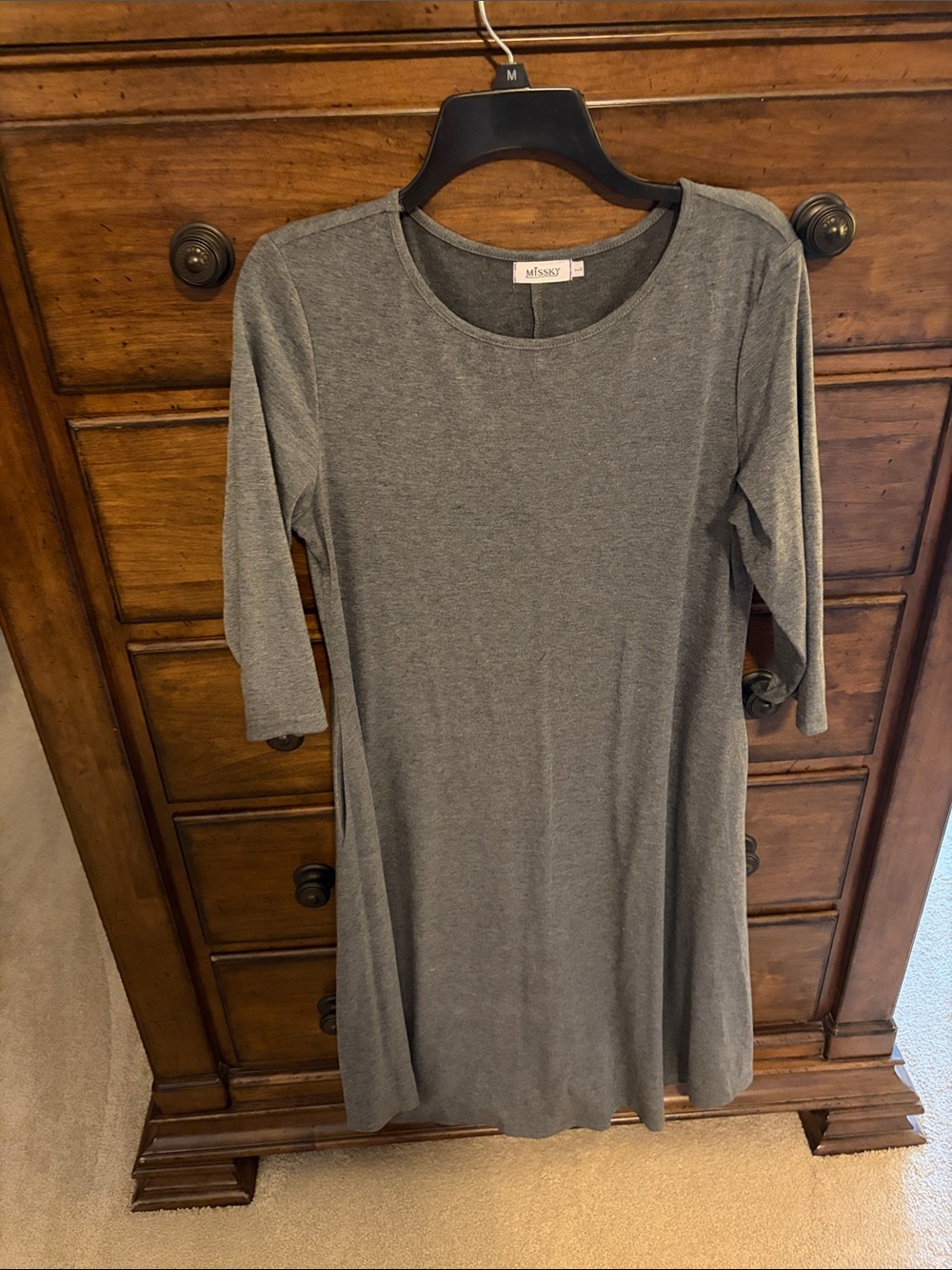 Missy Women’s Classic Grey Midi Scoop-Neck Dress
